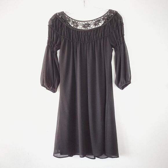 Gabriella Rocha Black Chiffon Dress Knee Length 3/4 Juliet Sleeves XS - Picture 2 of 7